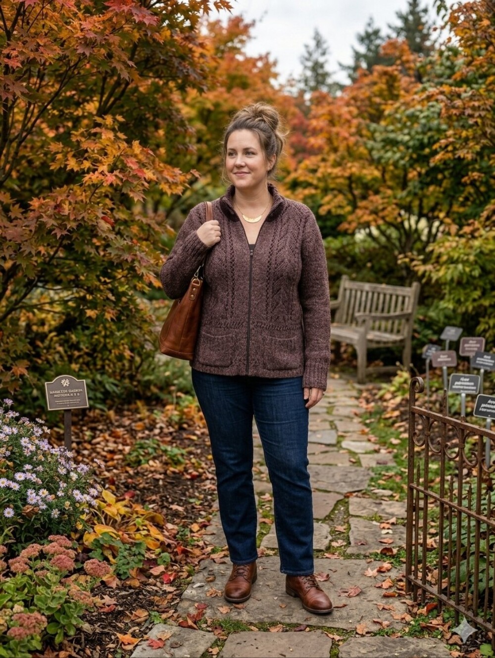 𝅺Woolrich mottled brown w/dark brown accent wool blend full zip sweater Large